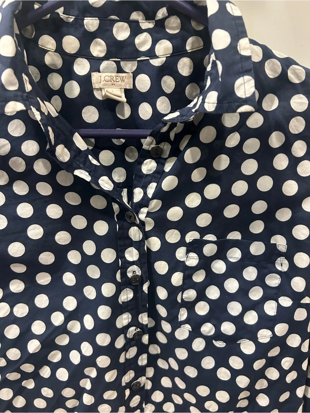 J Crew factory printed popover - navy polka dot cotton